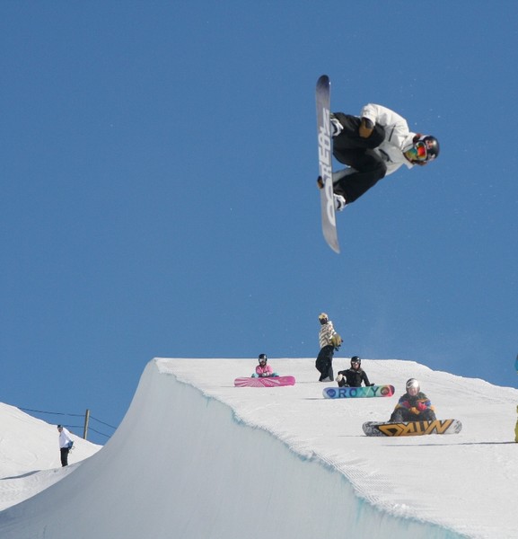 Shaun White training in the primed Olympic Pipe at Cardrona Alpine Resort
